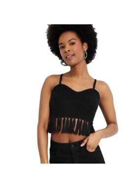 Wild Fable Black Knit Fringe Cropped Cami Top Adjustable Straps M